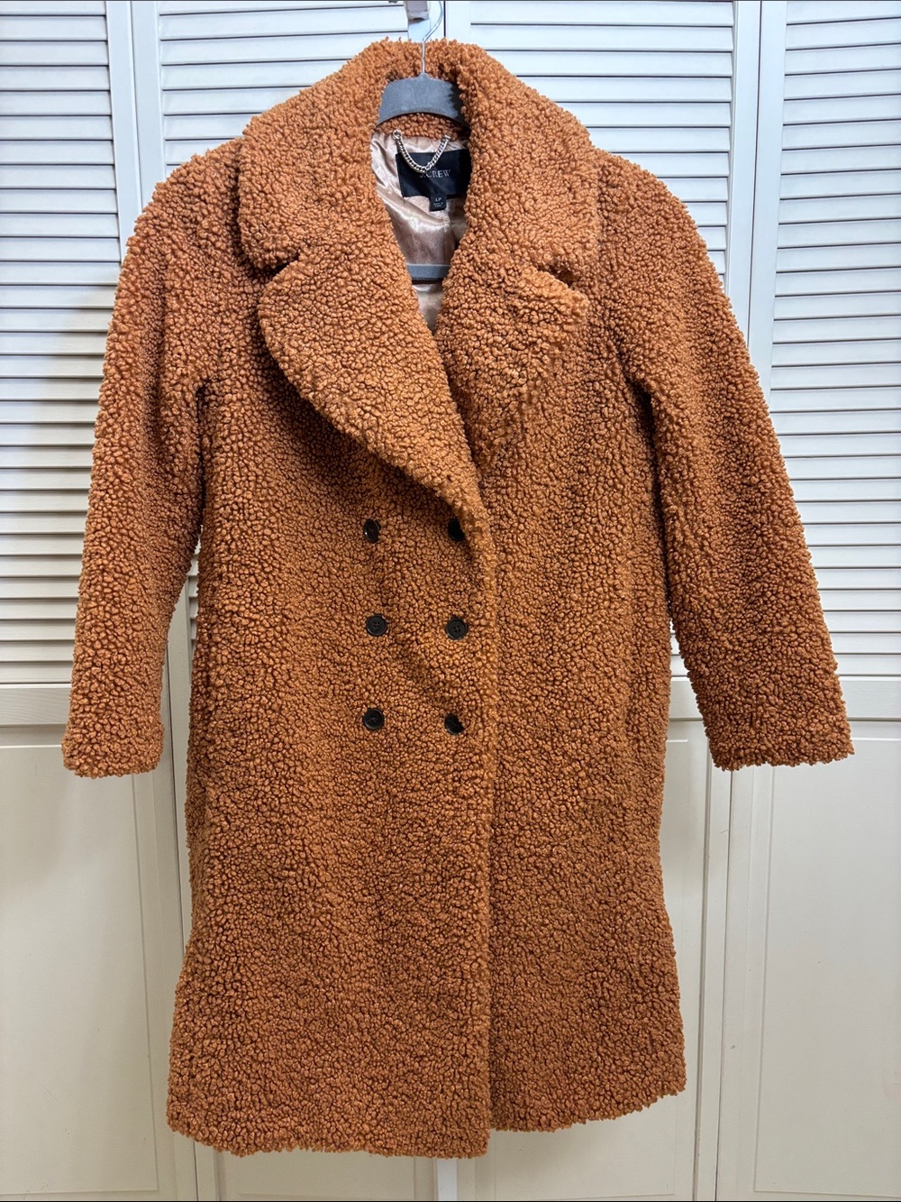 J. Crew Teddy Sherpa Tan Double Breasted Coat Large Petite